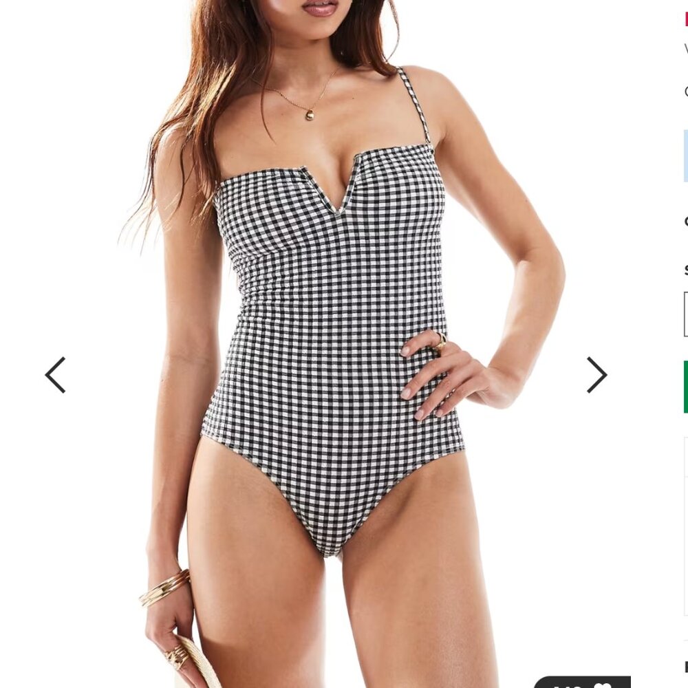 & Other Stories v-shape gingham swimsuit in black